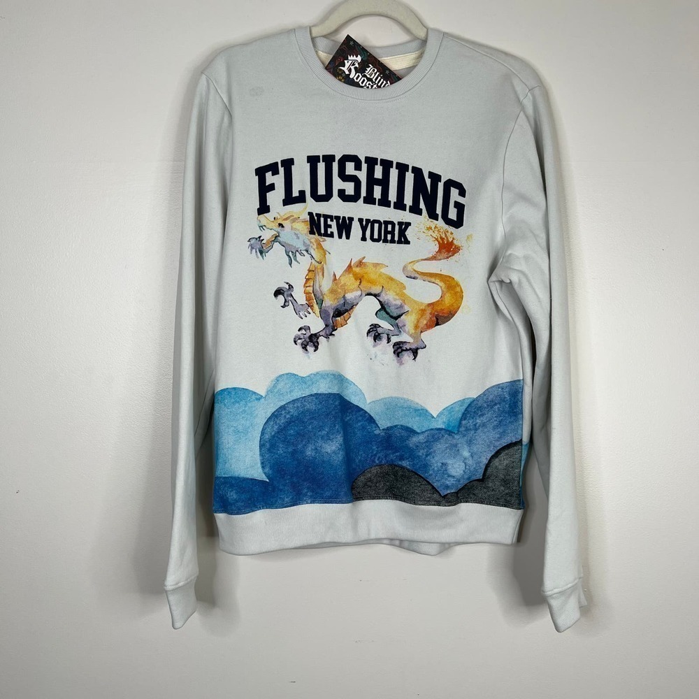 Blind Rooster‎ Flushing New York Dragon Wave Print Crewneck Sweatshirt Sz Medium